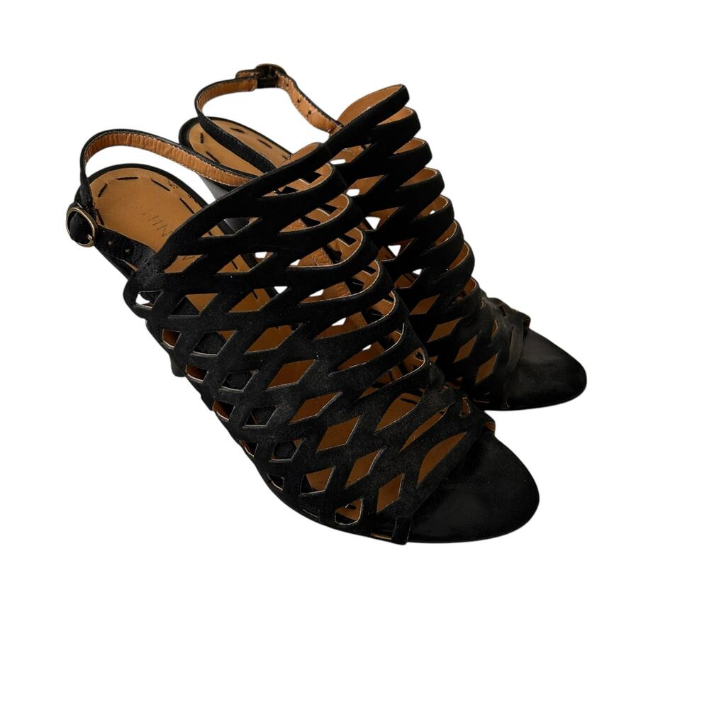 Nine West Black Leather Caged Open Toe Pumps Sz 6